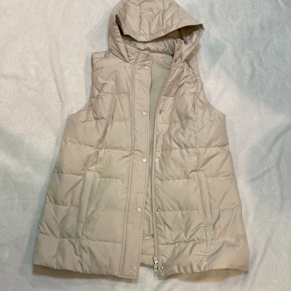 J. Jill Cream Hooded Down Puffer Vest Size L